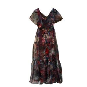 THEIA watercolor Floral Maxi Flouncy Dress, Women’s 4